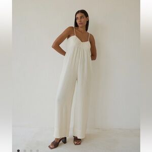 Bahhgoose Rio white cotton wide leg jumpsuit, size M/ L